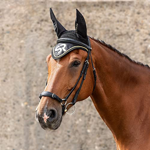 Sunride Fliegenhaube RD - dämpft Umgebungsgeräusche, schützt vor Insekten, pflegeleicht (Pony, schwarz/Gold)