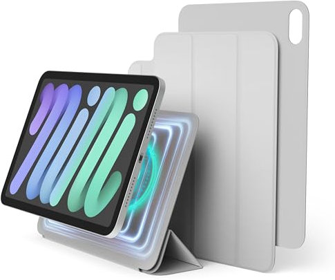 elago Funda Folio Magnética Compatible con iPad Mini 8,3 Pulgadas 6ª Generación - La Placa Trasera se Puede Acoplar a Materiales Metálicos, Compatible con Apple Pencil (Gris Claro)