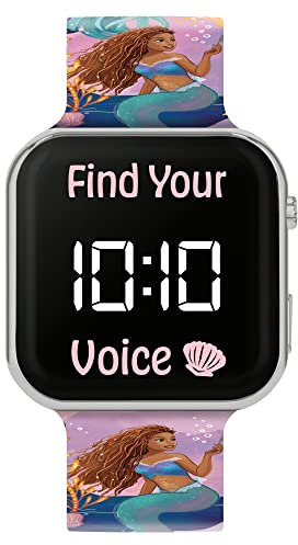 Disney The Little Mermaid LMM4036 Digitale LED-Armbanduhr mit aufgedrucktem Armband, Rosa bedruckt, Armband