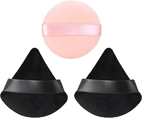 Borla Maquillaje, 3 pz powder puff borlas maquillajee de Maquillaje Para Polvos Sueltos y Cosméticos Líquidos, esponja polvos translucidos beauty puff, esponja maquillaje triangular