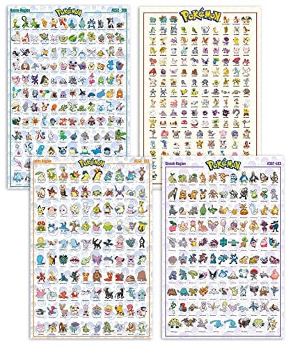 Pokemon Poster Charaktere 4er-Set (61x91,5 cm) Regionen: Kanto, Johto, Hoenn & Sinnoh