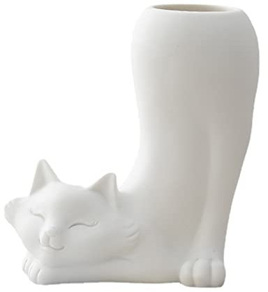 Mokylor Vase in Tierkeramikform, Lustige Tiervase, Weiße Keramik-Blumenvase, Kleine Niedliche Vase, Kreative Kunstvase, Moderne Dekorative Vasen für Heimdekoration(Katze)