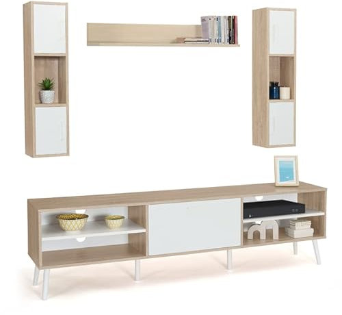 IDMarket - Ensemble Meuble TV 180 cm et étagères Houston Bois et Blanc