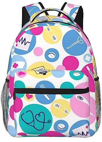 Linda mochila universitaria grande para enfermera, mochila casual para laptop, mochila de viaje, bolsillo lateral para botella, Negro, Talla única