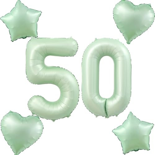 Olive Grün Luftballons Zahl 50+4 pcs herz/stern Folienballon Zahl 50 .Geburtstag frau mädchen,50 Riesenzahl Ballons 50 .geburtstagsdeko mann,Zahlenballon 50, Helium Ballons 50 Zahlen Luftballon