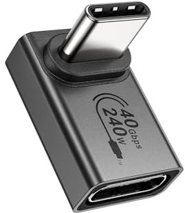 Silkland Adaptador USB C ángulo de 90 Grados, USB C Macho a Hembra, USB4 Tipo C 40Gbps, Extender PD3.1 240W Carga Rápida, Adaptador OTG Tipo C para Steam Deck, Laptop, Tableta, Teléfono, etc.