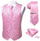 Barry.Wang Gilet da uomo con motivo cachemire, con tasca a forma di fiore, scollo a V, stile casual, da lavoro, per feste di nozze, Fiore rosa., L