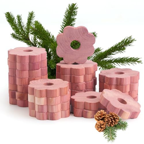 Yizhet Zedernholz Blumenringe, Blumenmuster, 24 Stück | Natürlicher Mottenschutz, 100% Zedernholz, Mottenabwehr für Kleiderschrank