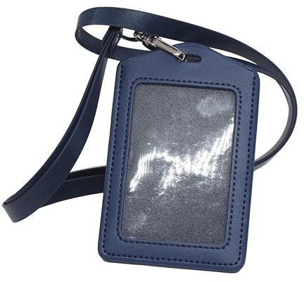 BAWAKO Porta badge in vera pelle, porta badge in pelle resistente, con cinturino in pelle PU (blu, V)