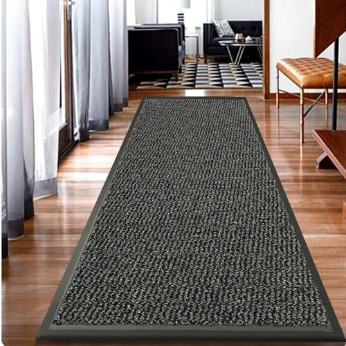 Nonslip Rubber Door Mat for Bath, Kitchen Entrance Front or Back Door Mat - Water Absorbent Dirt Trapper Runner Rug Machine Washable Floor Mat - 90 x 150cm, Grey