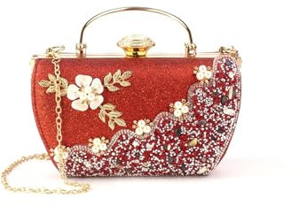YUEZHAN Abendtasche Damen Clutch Elegante Blumen-Prinzessin-Tasche Abend Bekleidung Wasser Diamant-Tasche Abendkleid Passende Tasche Einheits Größe Rot