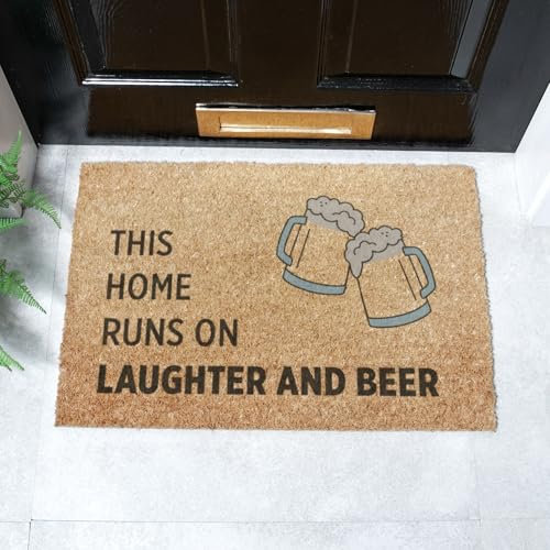Artsy Mats - Laughter and Beer Doormat - Made from Tufted Coconut Fibre - Non-Slip Natural Rubber Backed Door Mats Indoor - Heavy Duty, Decorative Outdoor Mats (60x40cm)