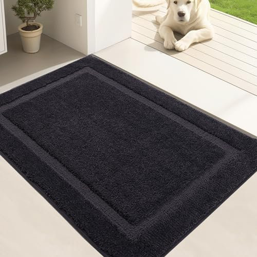 Oiilores Dirt Trapper Door Mat Indoor 50 x 80 cm, Washable Entry Rug, Inside Doormats for Entryway, Non-Slip, Low-Profile, Super Absorbent Dog Mats for Muddy Paws, Pets, Black