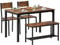 SogesPower Conjunto de Mesa y Sillas de Comedor Juego de Mesa de Comedor y Sillas con 1 Mesa, 2 Sillas y 1 Banco para 4 Personas para Cocina, Comedor, Vintage