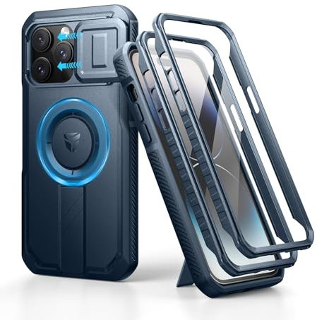 Dexnor for iPhone 14 Pro Max Magnetic Case With Slide Camera Cover & Adjustable Kickstand & Built-in Screen Protector, Rugged Shockproof Bumper Cases Heavy-duty Cover - Navy Blue