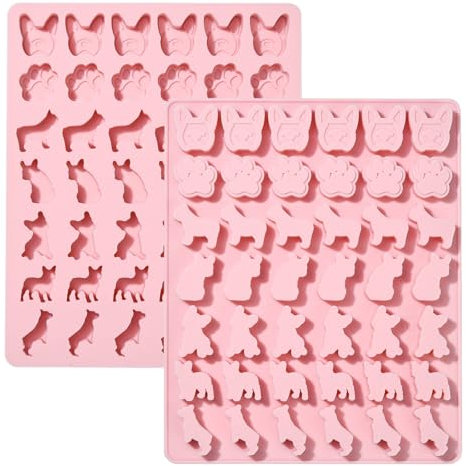 Stiesy 2 moldes de silicona reutilizables con forma de gato y perro, con 42 cavidades, para fondant, con estampado de huellas de mascotas, para bricolaje, jabón, caramelo, chocolate, pudín de hielo,