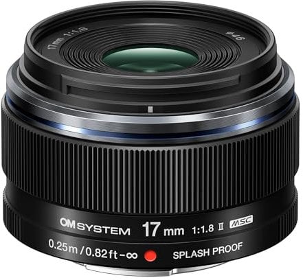 OM SYSTEM Objetivo Gran Angular M.Zuiko Digital 17 mm F1.8 II, Objetivo Veloz de Distancia Focal Fija para cámaras de Sistema Micro Cuatro Tercios (OM System, Olympus OM-D y Pen, Panasonic G-Series)