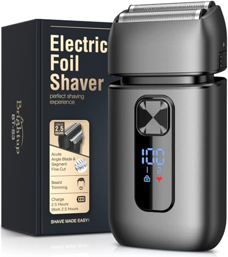 Brightup Foil Shaver, Electric Razor for Men, Upgraded Electric Shaver with Pop Up Trimmer, USB-C Rechargeable, Waterproof, Cordless, Double Floating Blade for Close Shaving, Gray