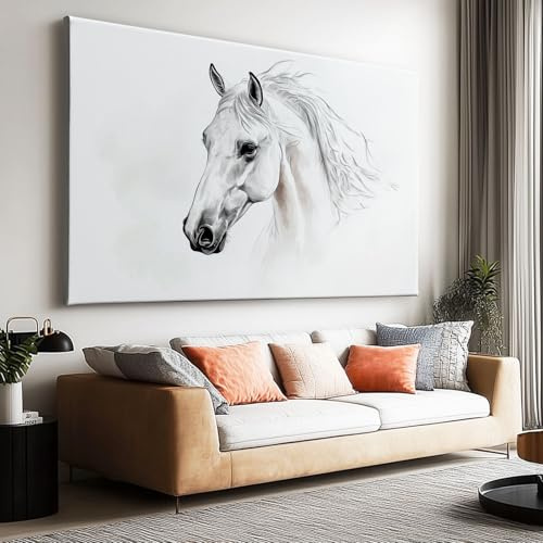 Großes Leinwandbild Wandbild Aquarelllinie Weißes Pferd auf Leinwand Wandkunst Modern Aesthetic XXL Kunstdruck Deko für Wohnzimmer Schlafzimmer Geschenk 160x80cm