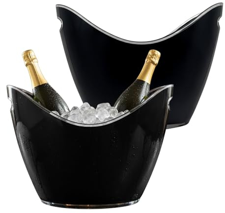 Chabrias Ltd 2 Pack - 8 Litre Black Acrylic Ice Bucket - 35 x 26 x 27cm - Large Drinks & Champagne Tub with Carry Handles - 8 Litre Beverage Drinks Cooler for Wine, Beer & Garden Parties (2-Pack)