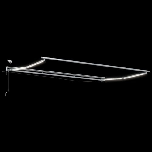 Telaio per tenda elettrica con LED bianco 4 × 3,5 m in alluminio, braccio allungabile, manovella, supporto a parete, acciaio verniciato a polvere, resistente alla corrosione, cavo da 5 metri