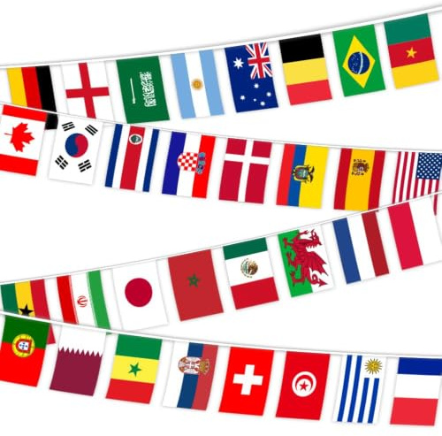 World of Bunting 32 Countries Double-Sided Flags Bunting 10m - For Football Events, Parties, Sports Tournaments, Multi Nation Flags, National Party, Bar Club Garden Street Decorations