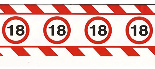Absperrband zum 18 Geburstag aus Kunststoff, 15 m lang x 7,5 cm breit