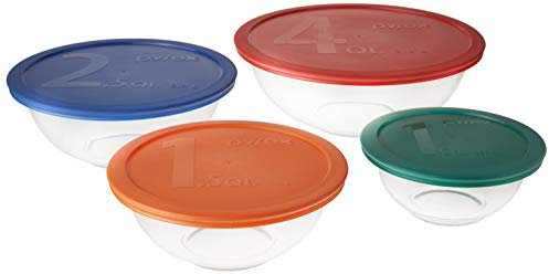 Pyrex 8Pc Smart Essentials Mixing Set Includes 4 Bowls and 4 Covers Earplug, 15 cm, Black