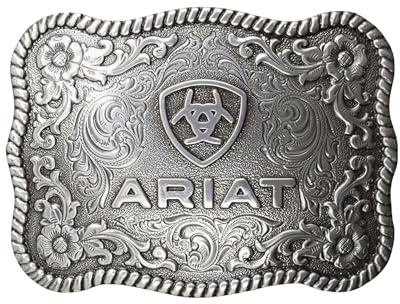ARIAT Scalloped Logo Buckle with Twisted Rope Edge, Floral Scrolls, Filigree Detailing, 3 ¾ x 2 ¾