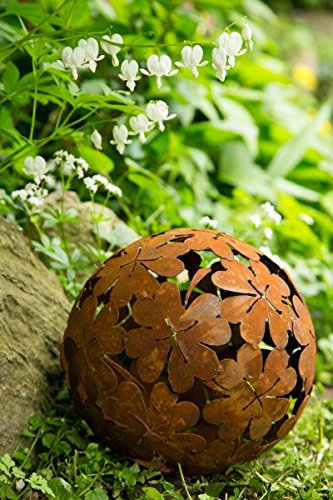 Dekokugel, Rost Ø 23cm Blume Deko-Kugel Gartenkugel Edelrost Kugel