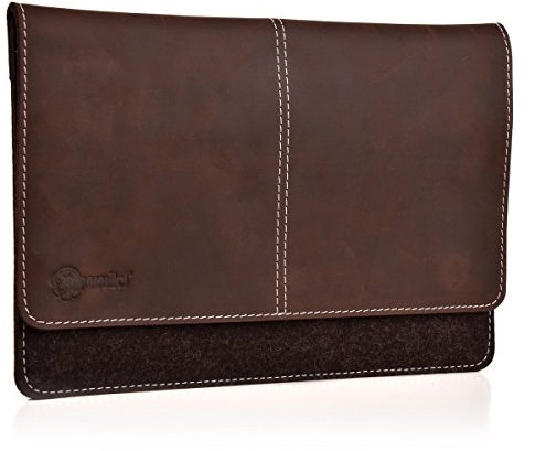 Almwild iPad Hülle für 11, 10.5, 10.2, 9.7 Zoll - Tasche Aus Echtem Rinds-Leder & 100% Woll-Filz - Case in Trüffel-Braun Mit Magnetischer Umschlagklappe