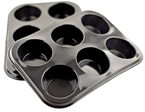 Selecto Bake 2 X Silicone Bun/Muffin Tray Non Stick Baking Cupcake Mould 6 Cup Pan Food Grade (Black)