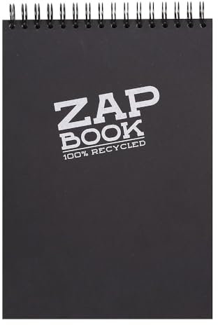 Clairefontaine 8363C - Skizzenblock / Zeichenblock Zap Book mit Doppelspirale, DIN A4 21x29,7 cm, 80 Blatt 80g 100% recyceltes Papier, ideal für Notizen oder Zeichnungen, Schwarz, 1 Stück