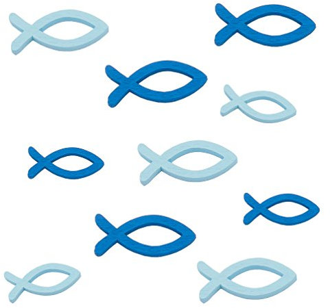 Oblique Unique® Holzfische Tischstreu Streuartikel Taufe Blau - Streudeko Verzierung für Taufe, Kommunion und Konfirmation - Echtholz