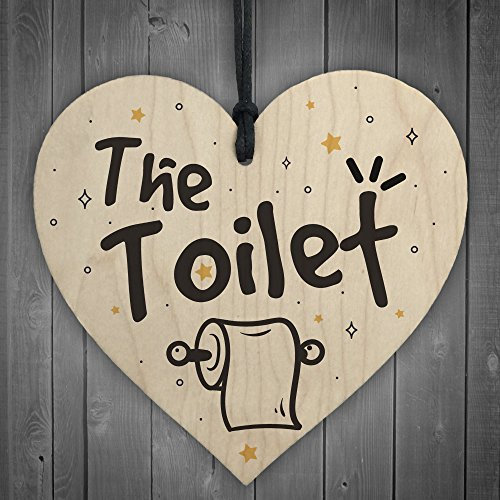 RED OCEAN Shabby Chic The Toilet Hanging Wooden Heart Home Toilet Plaque Door Loo Sign Gift