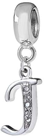 Buchstaben-Charm, 925er-Sterlingsilber, Perlen, Alphabet-Charm, J-Charm, Jahrestag, Charm, Wörter, Charm, passend für Pandora-Charm-Armband (J)