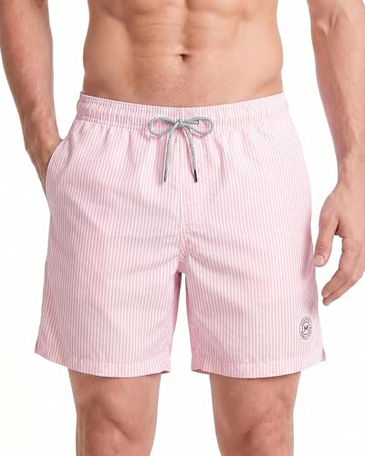 MaaMgic Homme Short de Bains Imprimé Séchage Rapide avec Slip en Filet Maillot de Bain Pants Court de Sport pour Vacance a la Plage, Rose, Large(tour de taille:86~92cm)