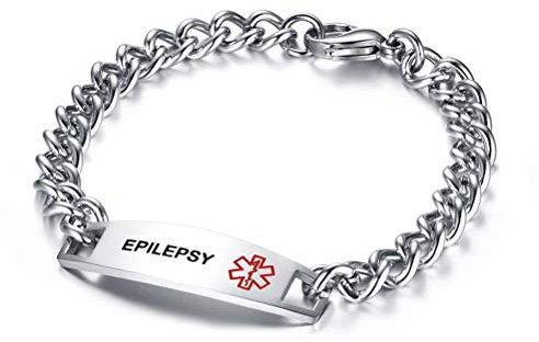 Flongo SOS Damen Medical Armband Männer Armreif, Edelstahl Armkette Kette Panzerkette Silber Krankheit Medical Alert ID Notfall Medizinische Marke Herren-Accessoires Epilepsy