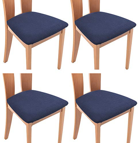 TIANSHU Spandex-Jacquard-Stuhlsitzbezüge, Abnehmbarer Stuhlbezug, Waschbarer Stretch Sitzkissenschutz, Elastischer Stuhlsitzbezug, Kissenbezüge für Esszimmerstühle (4er Set,Dunkelblau)