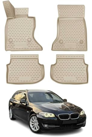 OMAC Gummimatten Fußmatten kompatibel mit BMW 5er F11 Touring 2010-2013 TPE Matten Beige 4X