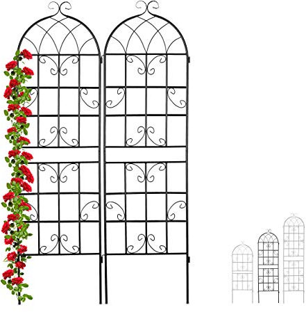 Relaxdays 2 x Rankgitter Metall, zum Stecken, Rankhilfe für Kletterpflanzen, Blumengitter 180 x 50 cm, Spalier Garten, schwarz