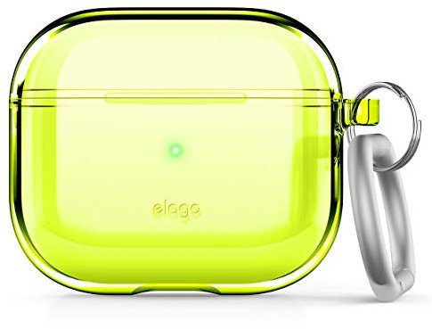 elago Clear Hülle mit Schlüsselanhänger Kompatibel mit AirPods 3 Case, inklusive Gel-Band, reduzierte Vergilbung, Klarer Schutz, Unterstützt Kabelloses Aufladen, Transparente Cover (Neon Gelb)