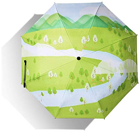 DJMJHG Folding Umbrella Rain Women Parasol Luxury Female Anti-uv Green Grass Painting Sun Umbrella For Man Kids