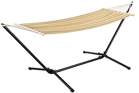 [en.casa] Hängematte Surte Hängeliege mit Gestell Hängeschaukel Liegefläche 200 x 100 cm Indoor Outdoor Belastbarkeit 120 kg Beige