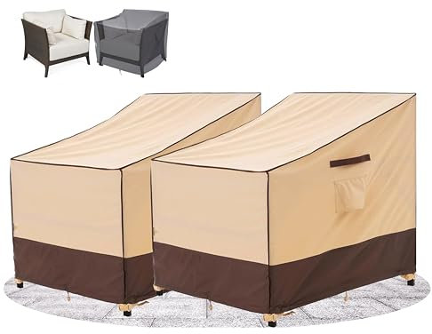 F&J Outdoors Gartenstuhl Abdeckung Wasserdicht 89x99x63.5/89cm Beige Einzelner Sofasessel Terrassen Massagesessel Schutzhülle Recliner Chair Regenschutz 2 Stück Staubschutzhülle Sonnenschutzn