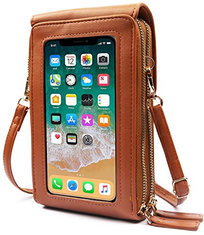 MINGHOO Damen Geldbörse Umhängetasche Handy Umhängetasche mit abnehmbarem Schultergurt, Braun1, Elegant