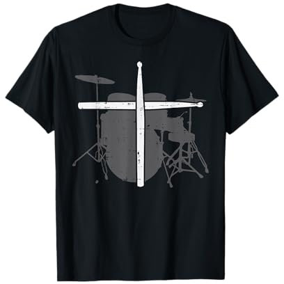 Drums Cross Drumstick Musik Jesus Christian Band Männer Frauen T-Shirt