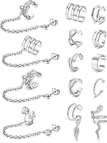 MILACOLATO 14Pcs Ear Cuff Ohrringe Kette Ohrringe Helix Knorpel Clip On Wrap Ohrringe Verstellbare Manschetten Nicht Durchdringender Knorpel Einstellbare Ohr Cuffs Ohrklemme Set für Damen