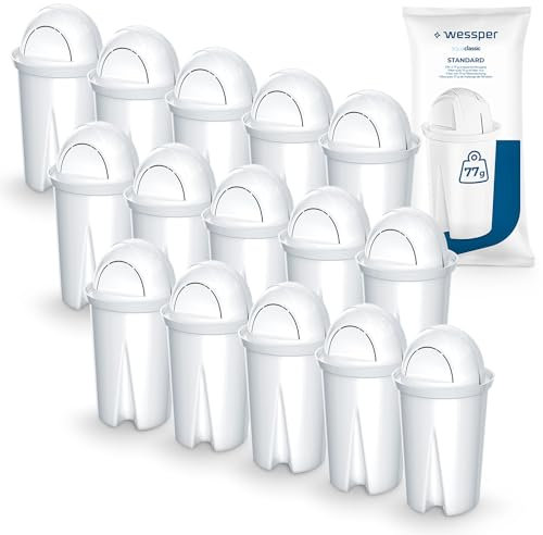 Wessper Classic Wasserfilter Kartuschen | 15 Stück | Reduziert Kalk und Chlor | Reineres Wasser | Kompatibel mit Brita Classic, Aquaphor Standard, Dafi Classic
