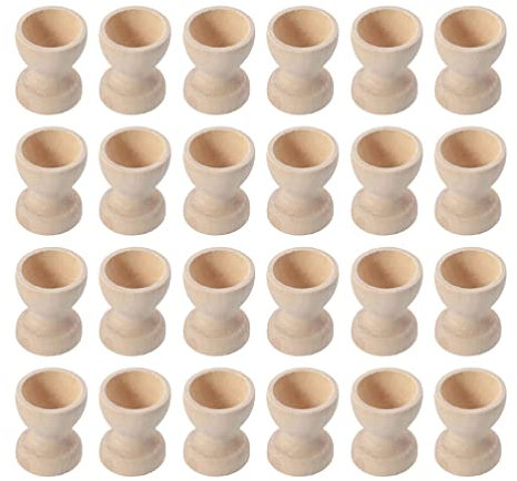 24 Stücke Holz Eierbecher zum Bemalen Ostereier Ständer Eierständer Eierhalter Eierablage Eierbehälter Eierkocher Eier Dampfgarer Halter für Kinder Basteln Eier Frühstück Becher Ostern Geschenke